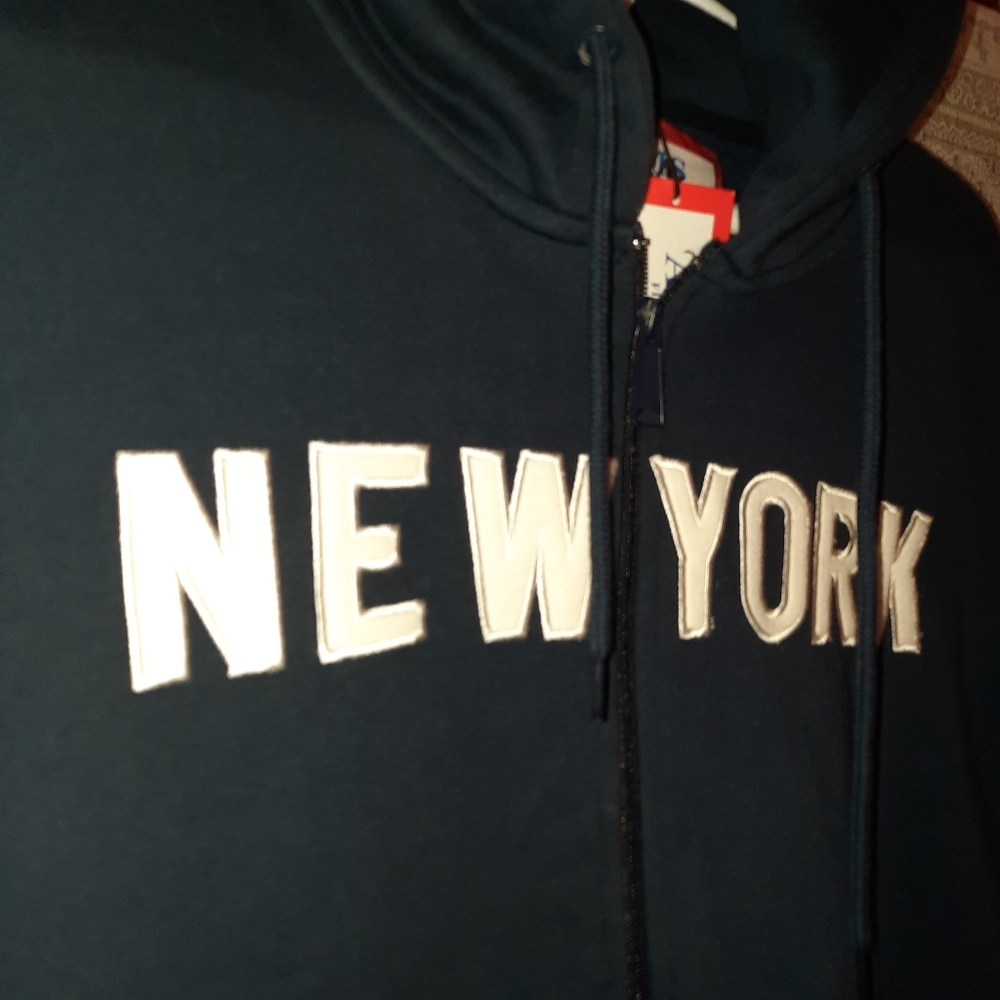 New York zip up fleece hoodie navy blue, new, embroidered letters, XL, NICE!